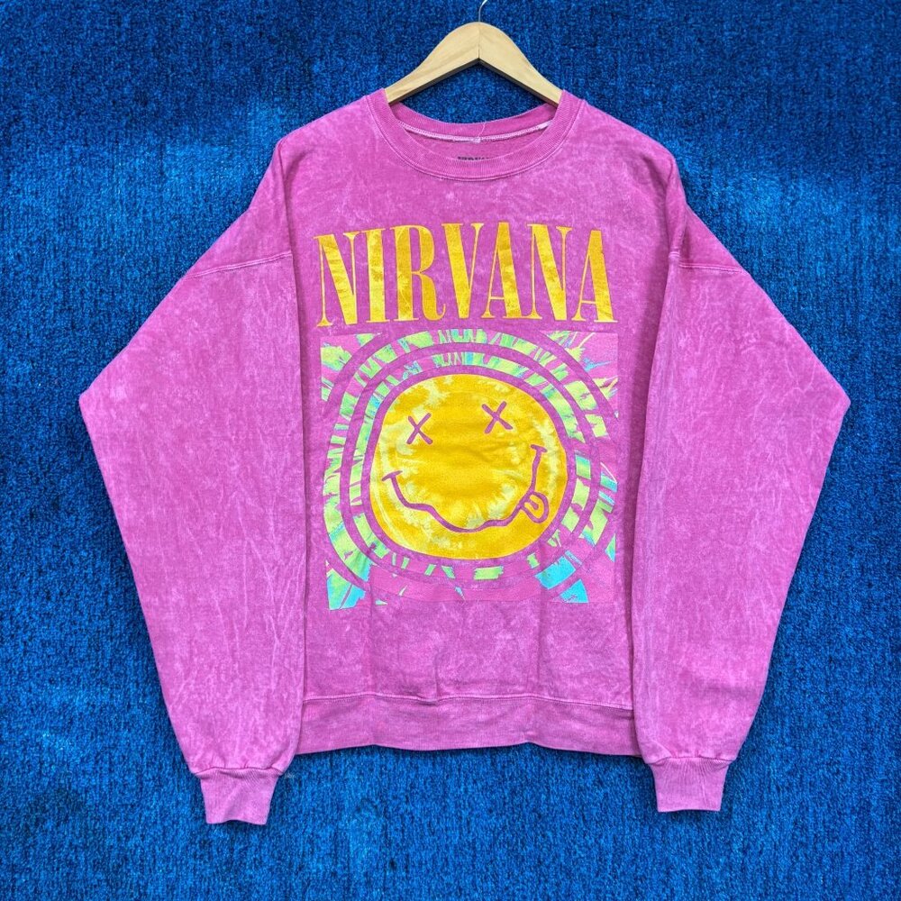 Nirvana Nevermind Color-burst Smiley Grunge Band Crewneck XL